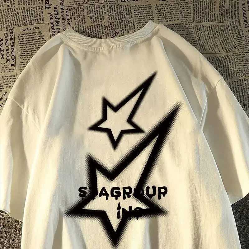 American retro star fashion brand pure cotton shortsleeved Tshirt for men and women summer loose ins trend halfsleeved shirtsXJ251023