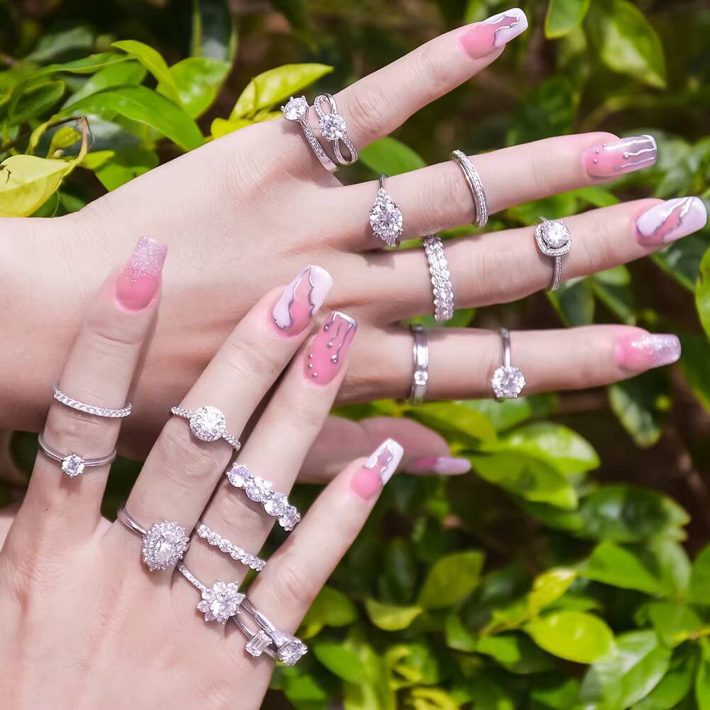 Factory Direct Sale Fine Jewelry Ringswhite Gold Plated S925 Silver Ladies Wedding Diamond Moissanite Eternity Ring for Girls