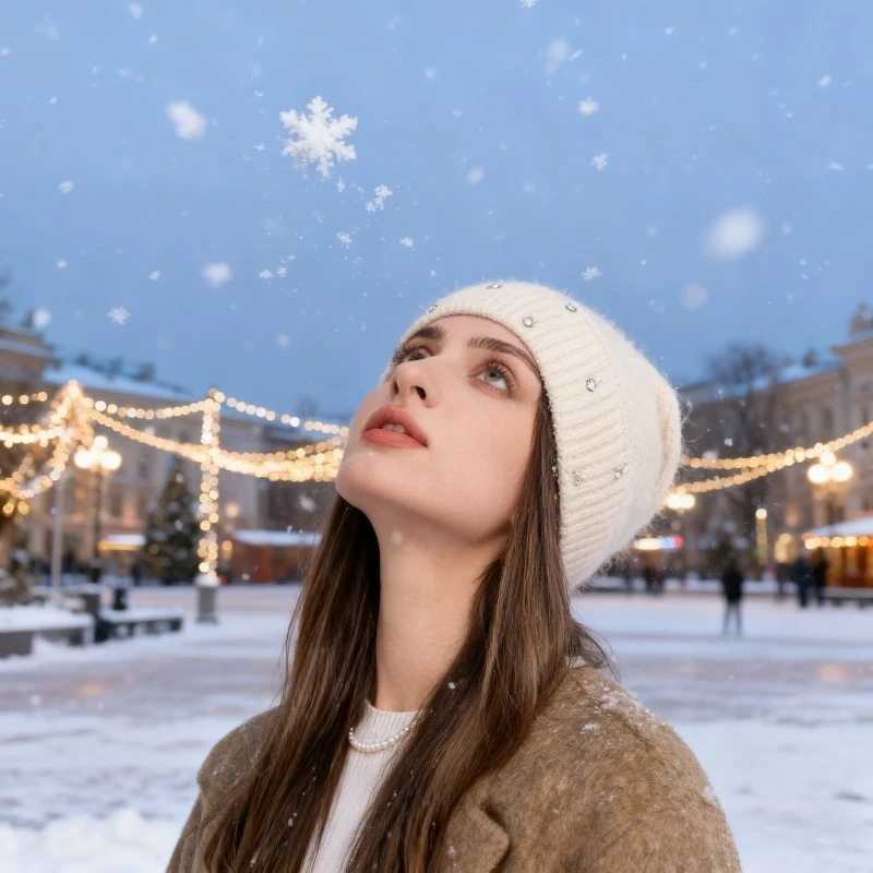 1pc women fleece Winter beanie Hat with diamond DecorationBlend Warm Cap Y2K Female Casual Streetwear Knitted Hat for outdoorXJ251023