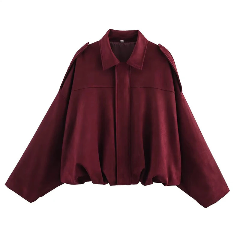 YENKYE Women Suede Textured Bomber Jacket Long Sleeve Lapel Collar Loose Coats Casual Female Outerwear Chic Tops 251017