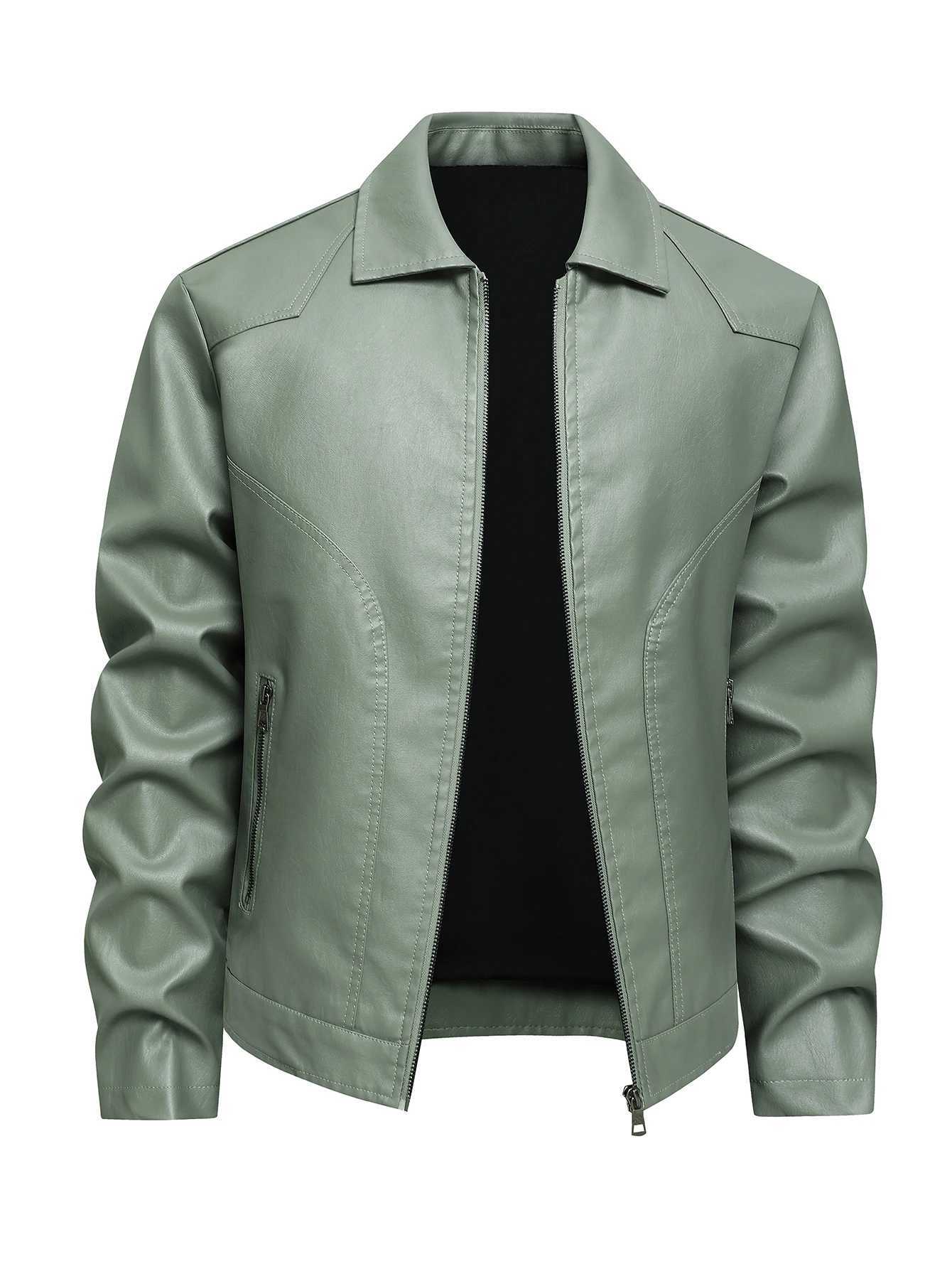 Mens Large Leather Jacket Fashion Collar PU Leather Motorcycle Slimming Cycling Coat New Men Waterproof Leather Jacket W251023