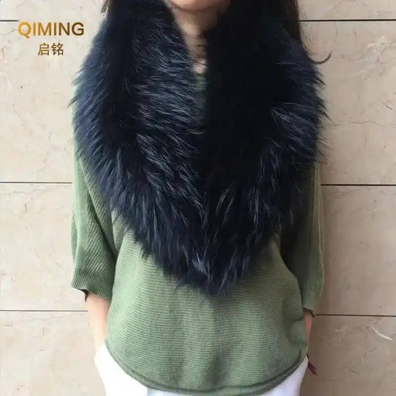 Real Fur Collar Furry Raccoon Scarf Ring Winter Neck Warmer Women Men Jackets Hood Shawl Wraps Fluffy Warm Long 251022