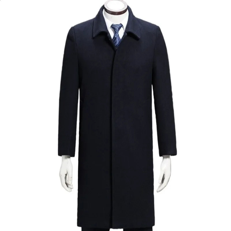 2025 Mens Wool Blend Winter Trench Coat Thickened Plush Warm Overcoat Windproof Cold Weather Long Jacket 251015