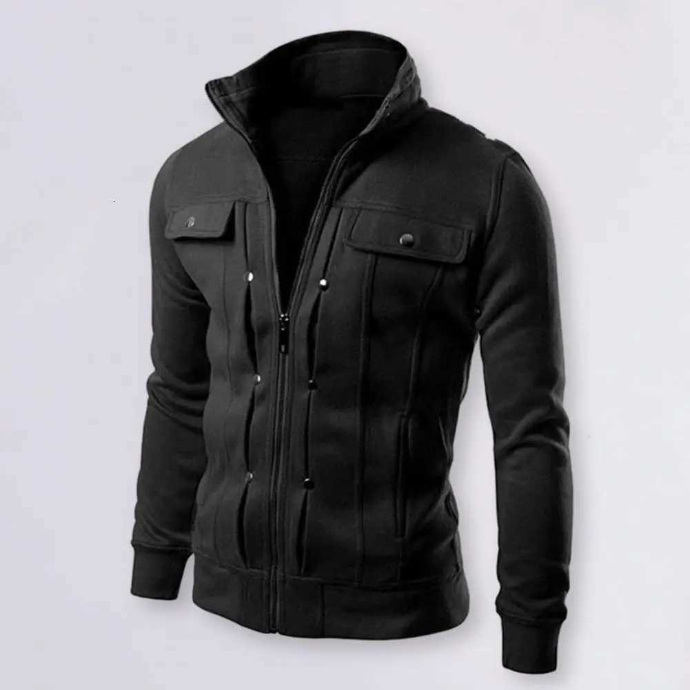 Fashionable Men Outerwear Mens Solid Color Stand Collar Jacket with Buttons Zipper Closure for Spring Autumn Long for Men W251023