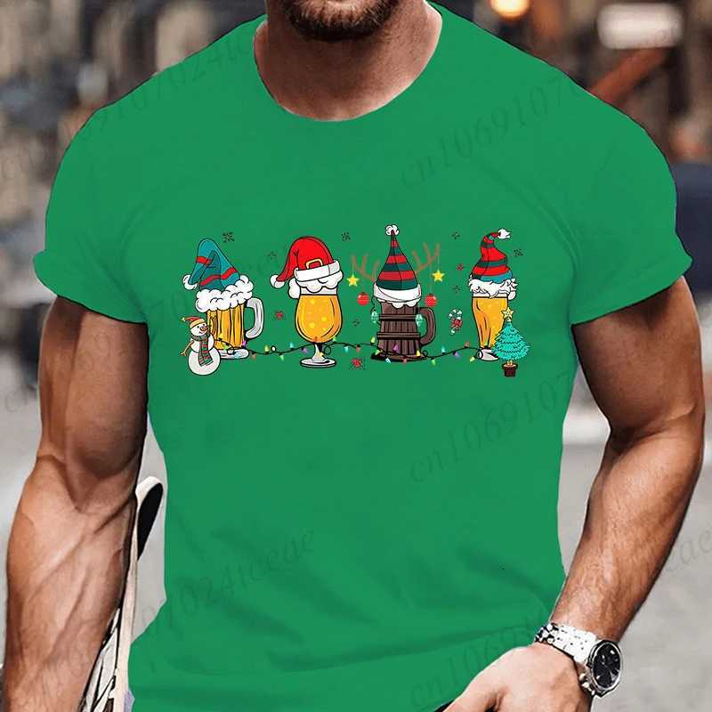 Fashion Merry Christmas Beers Graphic T Shirts for Men Fashion Trend Drinking Beer Printed Tees Funny Christmas Party Shirt TopsXJ251023
