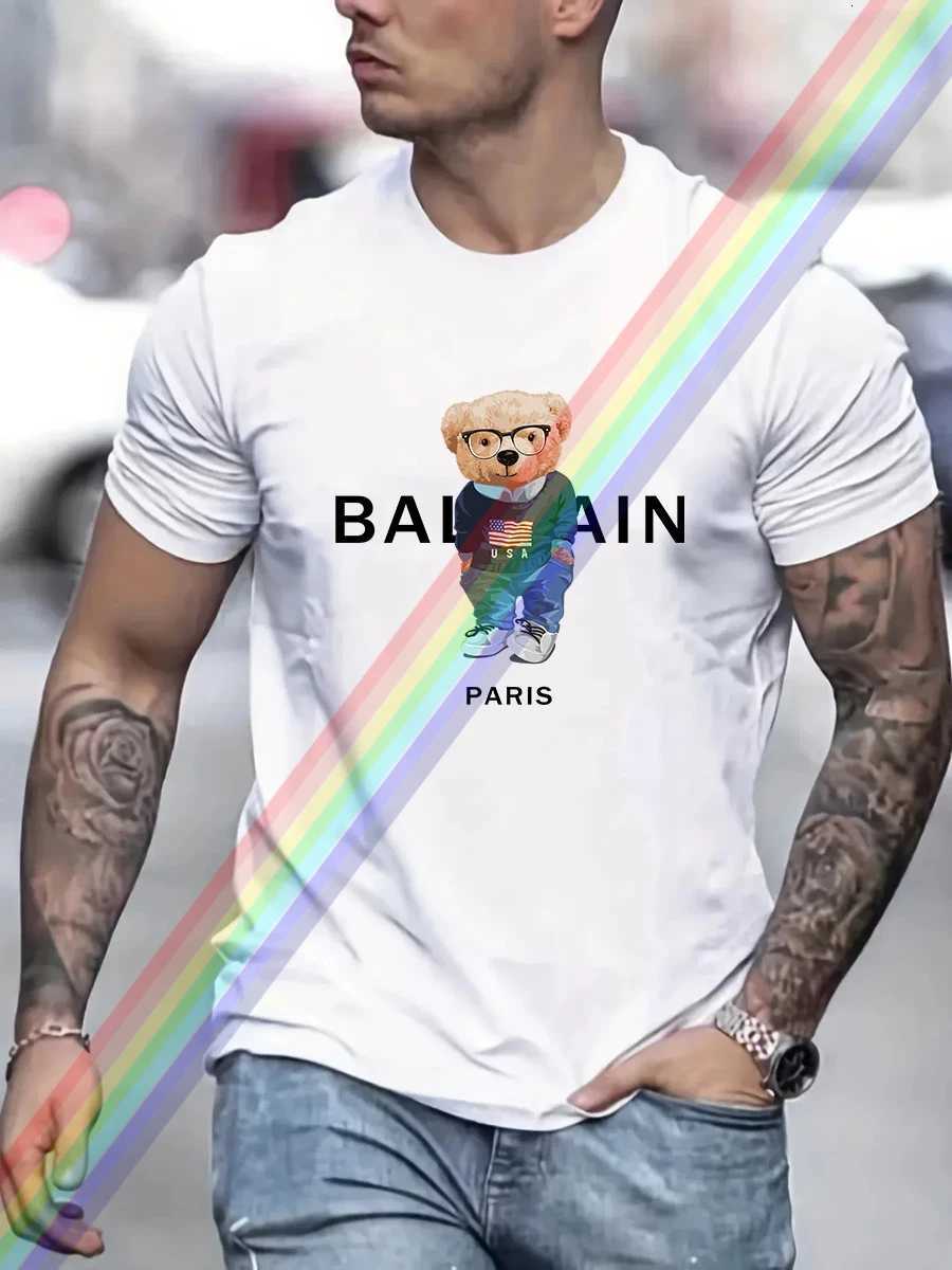 Luxury Brand USA Bear Paris Print T Shirt For Man Summer Vintage Unisex Oversized Tshirt Y2k Tops Short Sleeve MensXJ251023