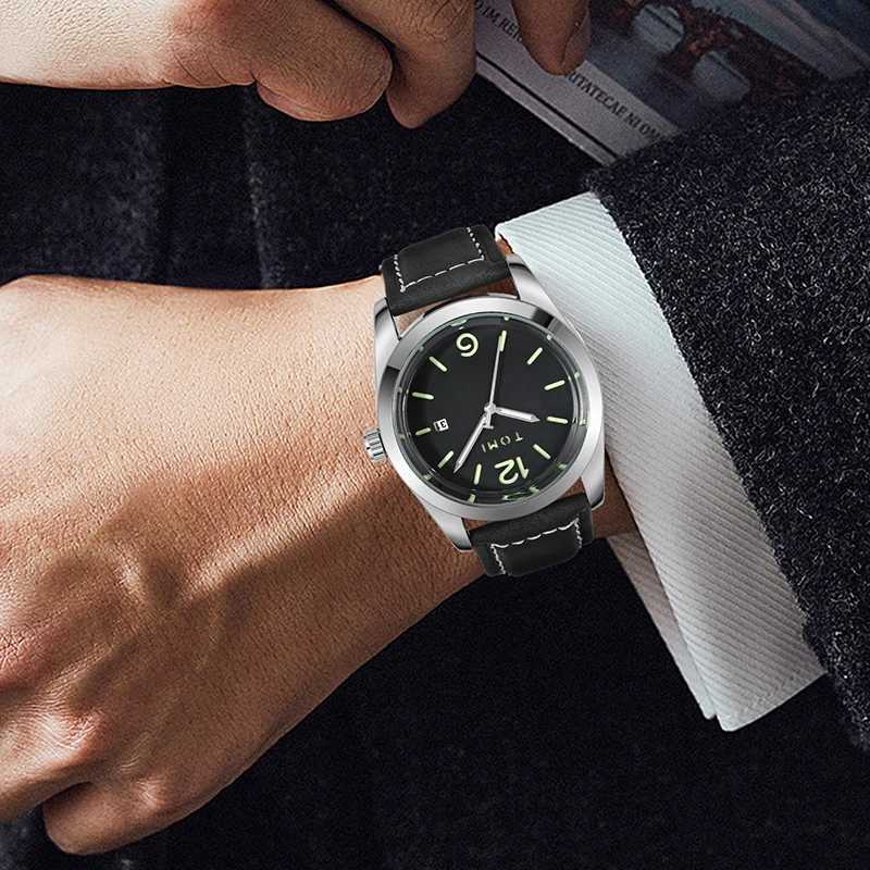 TOMI Luxury Mens Leather Strap Watch Round dial Quartz Watch Casual minimalist Watch Mens Clock GiftL251023