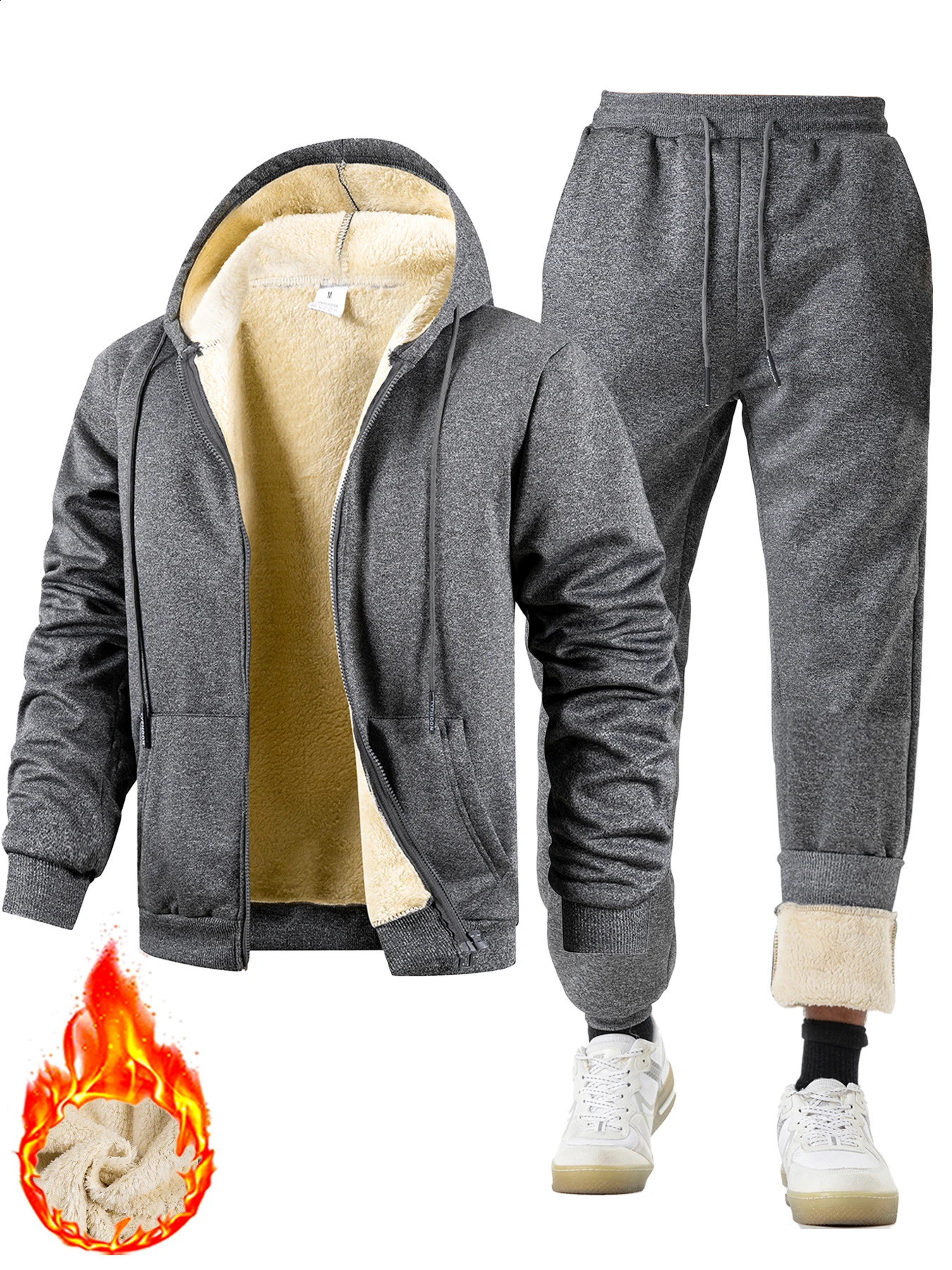 Mens Suit TwoPiece Tracksuit Plush Thickened Warm Sports JacketTrousers Winter Outdoor Casual Hoodie Sportswear 251021