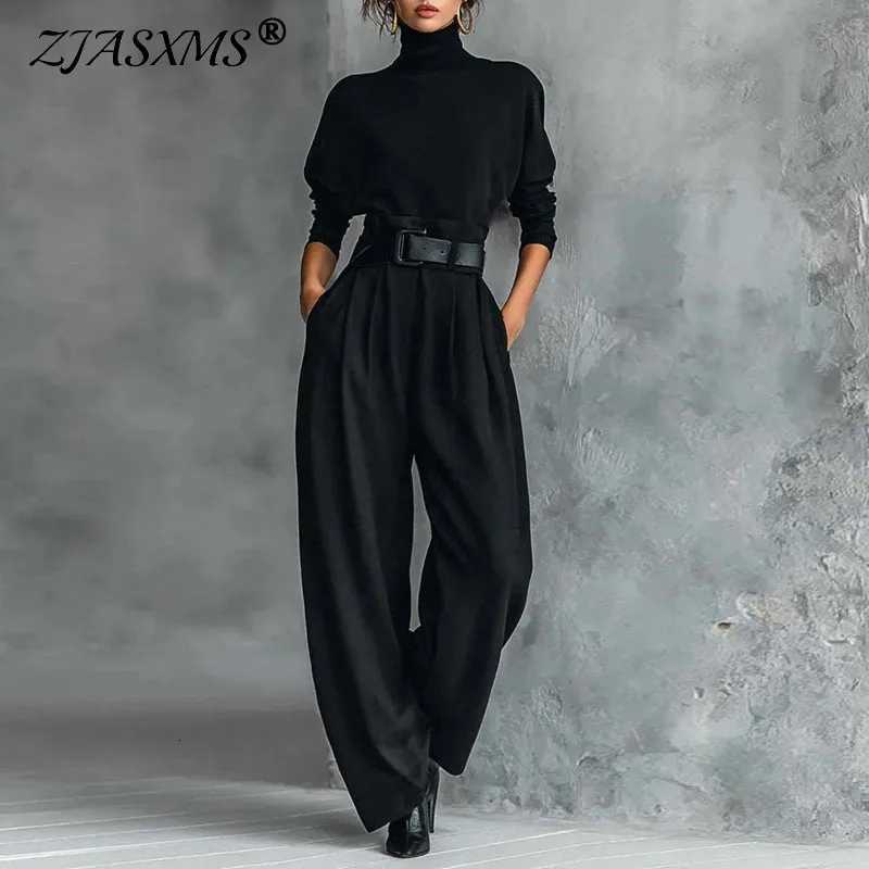 Fall Turtleneck Bottom Shirt Suit Pants Suit Woman Chic Solid High Waist Straight Outfit Winter Long Sleeve Pullover 2 Piece SetT251022