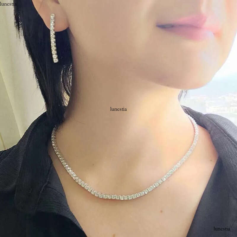 Fine Jewelry Men Women Sterling Sier Moissanite Dia Cluster Iced Out Tennis Chain Necklace