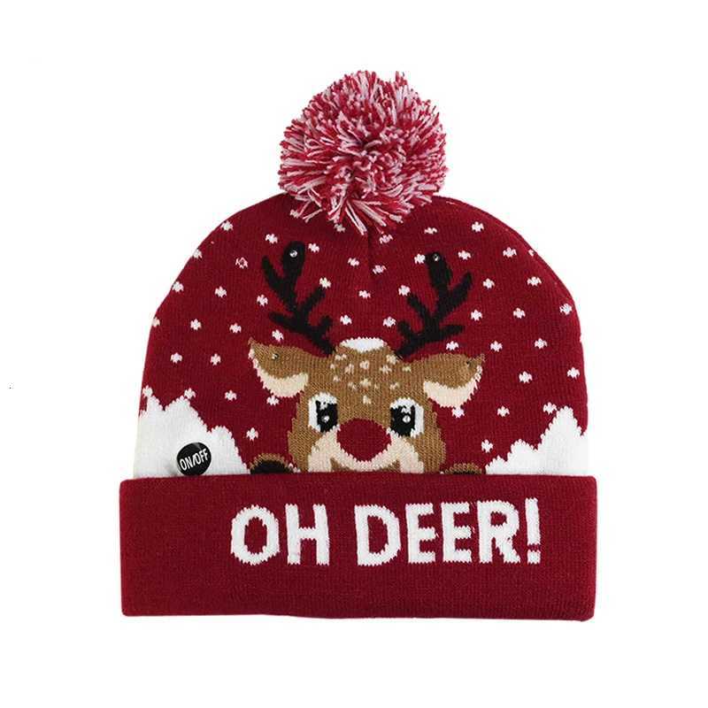 D Christmas Hat Sweater Knitted Beanie Christmas Light Up Knitted Hat Christmas Gift for Kids Xmas 2024 New Year DecorationsW251023