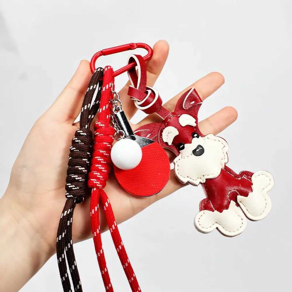 Lovely PU Leather Schnauzer Keychain Cute Puppy Animal Hanger Dog Fashion Bag Pendant Creative Woven Rope Keyring Bag Charms New Z251023