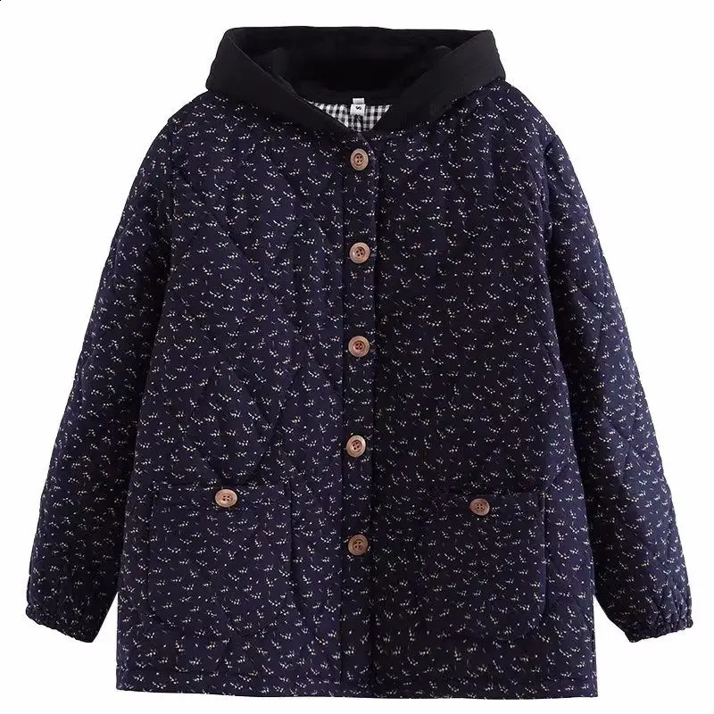 Large Size Quilted Jacket Women Cotton Clothes Retro Floral Hooded Loose Autumn Winter Padded Casual Coat Outerwear Z805 251021
