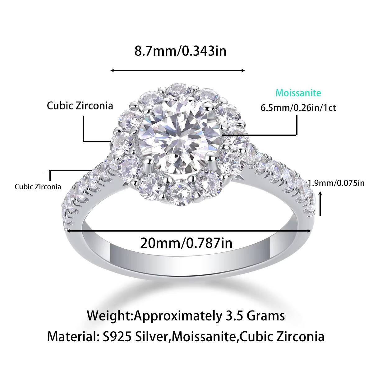 Hip Hop Silver Engagement Ring Set with Moissanite Durable and Stylish Jewelry