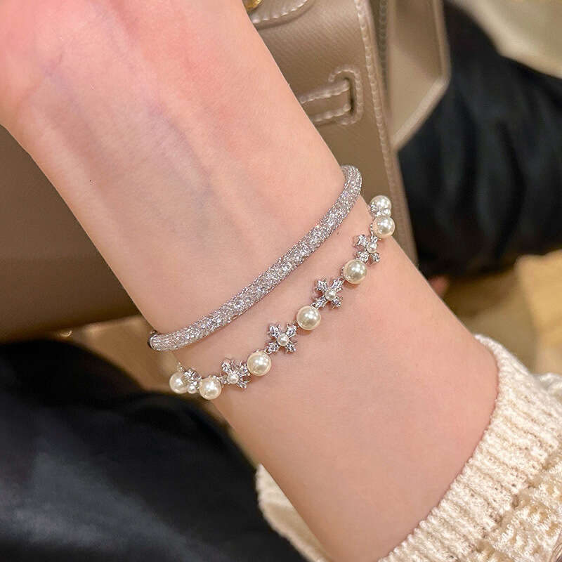 Sweet Cool Fashionable Exquisite Pearl Cross Adjustable Bracelet