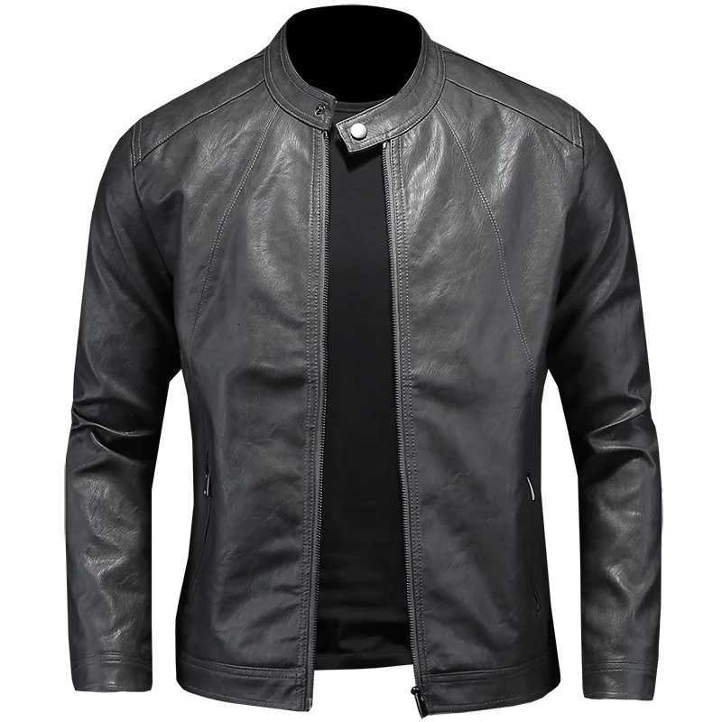 2024 Autumn and Winter New Fashion Handsome with Solid Color Men Stand Collar Motorcycle Leather Coat Slim Fashion M5XL W251023