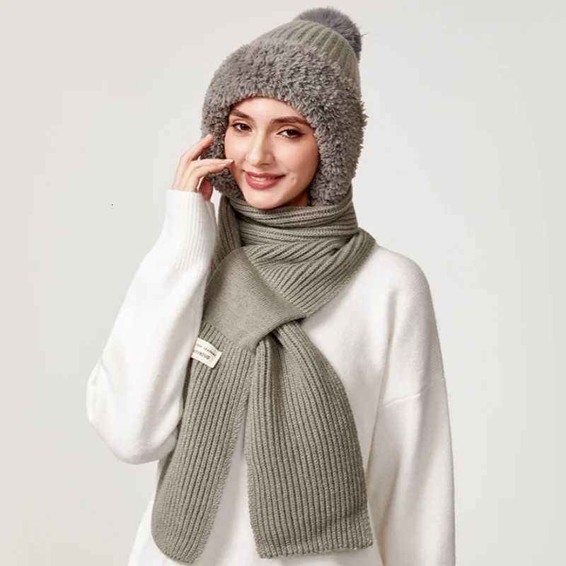Winter Hat with Long Scarf Wens Outdoor Knitted OnePiece Hat with Ear Neck Protection DoubLayer FeceLi WarmthW251023