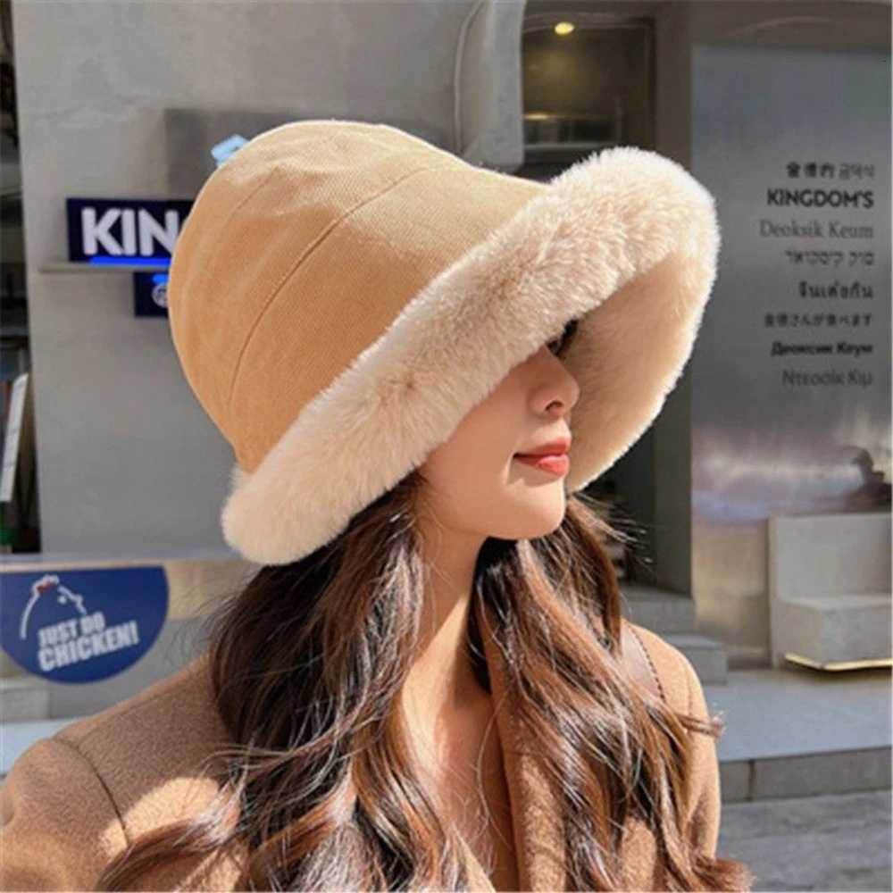 Winter Thicken Plush Fluffy Bucket Hat Wen Faux Fur Warm Fisherman Plus Velvet Panama Hat Warm Cold ProtectionW251023