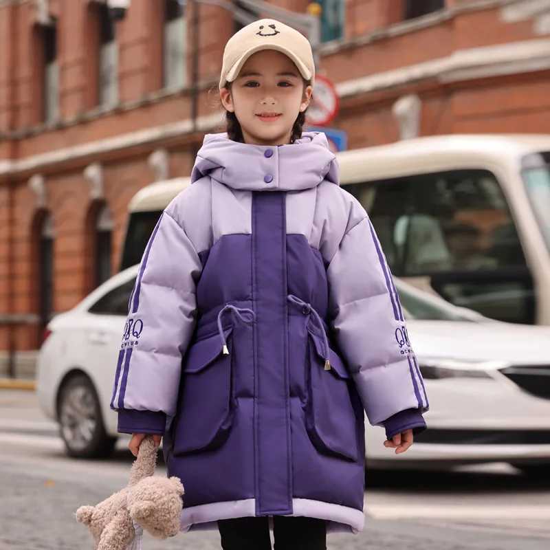 RAISE 2025 Down Jacket For Teen Girl Thick Warm Spliced Hooded Girls Long Jacket Clothes 512Y Kids Girls Parka Outerwear Outfit Y251023