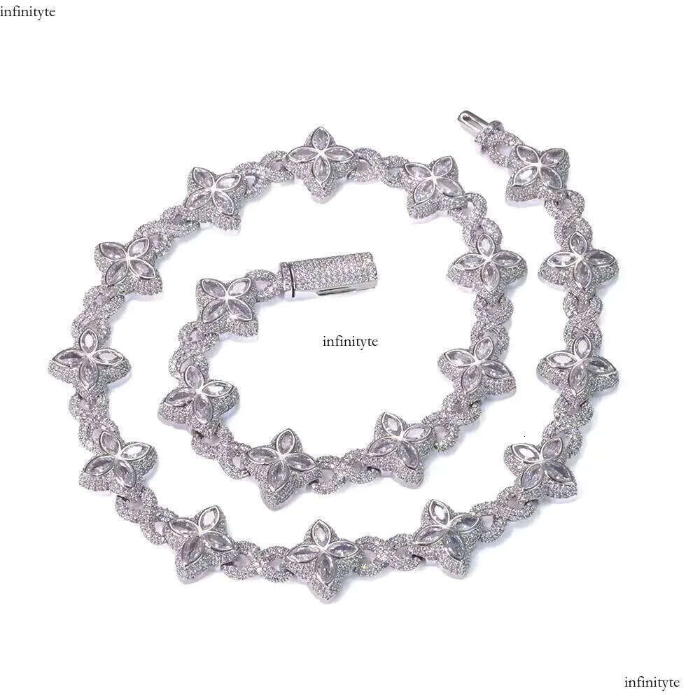 NUOYA Multi-color Vvs Moissanite Necklace Sterling Sier Hip Hop Jewelry Marquise Flower Design Cuban Chain 111