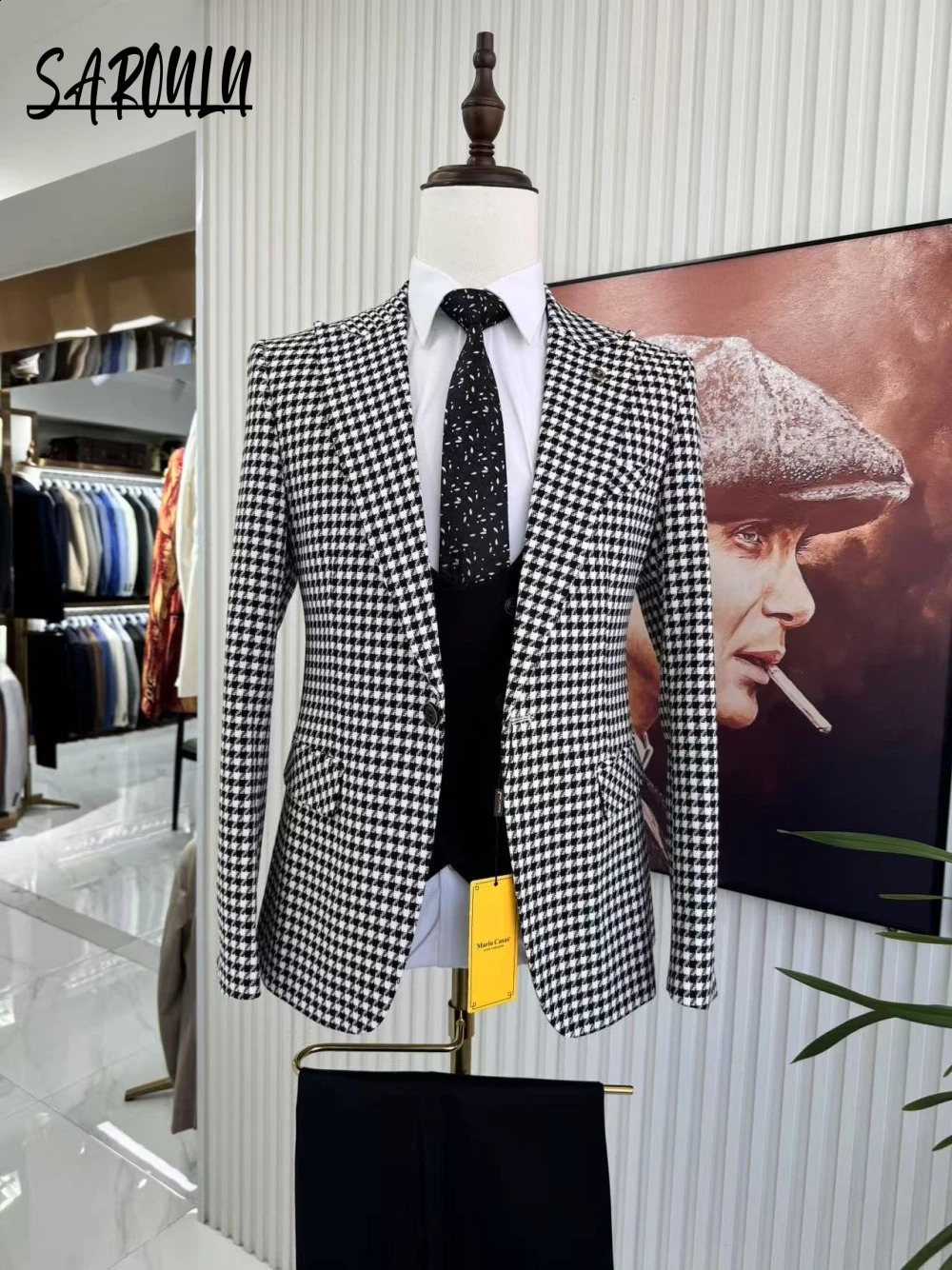 On Sale Office 3pieces Mens Suit Patterned Handsome Jacket Pants Vest Groom Wear Four Seasons Stylish Single Breasted Set 251023