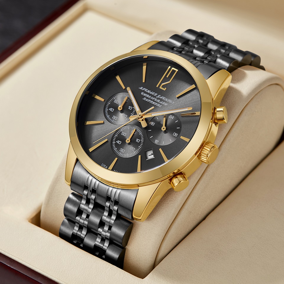 888A Chrismas Gift Japan Chronograph Quartz Movement High Quality Luxury brand Fashion watch Stainless steel strap waterproof wristwatch