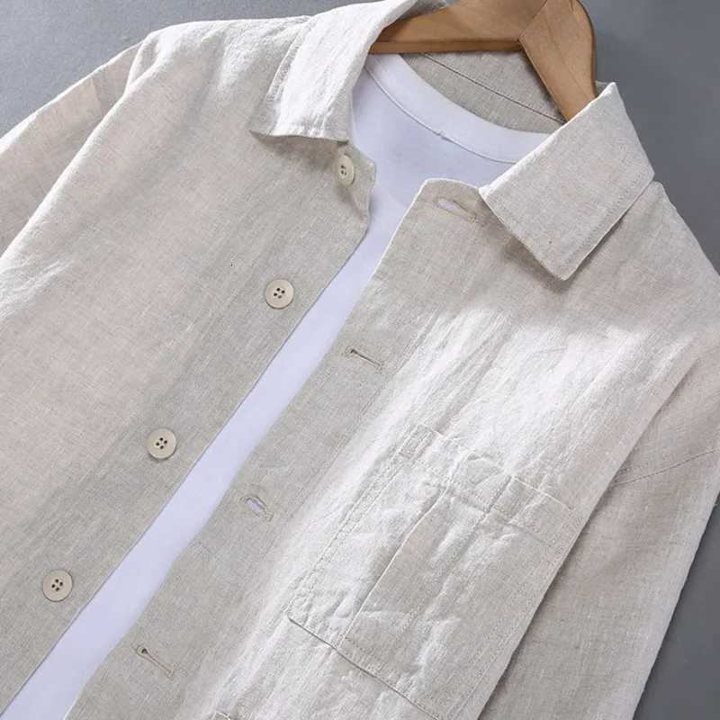 Autumn Retro Tooling Linen Jacket For Men Japanese Styles Sold Color Simple Versatile Multipocket Male Thin Jackets and Coats W251023