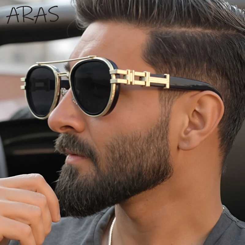 Vintage Punk Oval Sunglasses Men 2025 Luxury Brand Steampunk Double Beam Sun Glasses For Male Retro Trendy Eyewear UV400 ShadesW251023