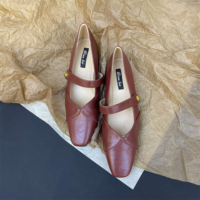 Designer Shoe 2025 Spring and Autumn Solid Color Gentle Slip-On with Chunky Heels French Mary Jane Shoes Women's to Match Dresses Versatile Comfo