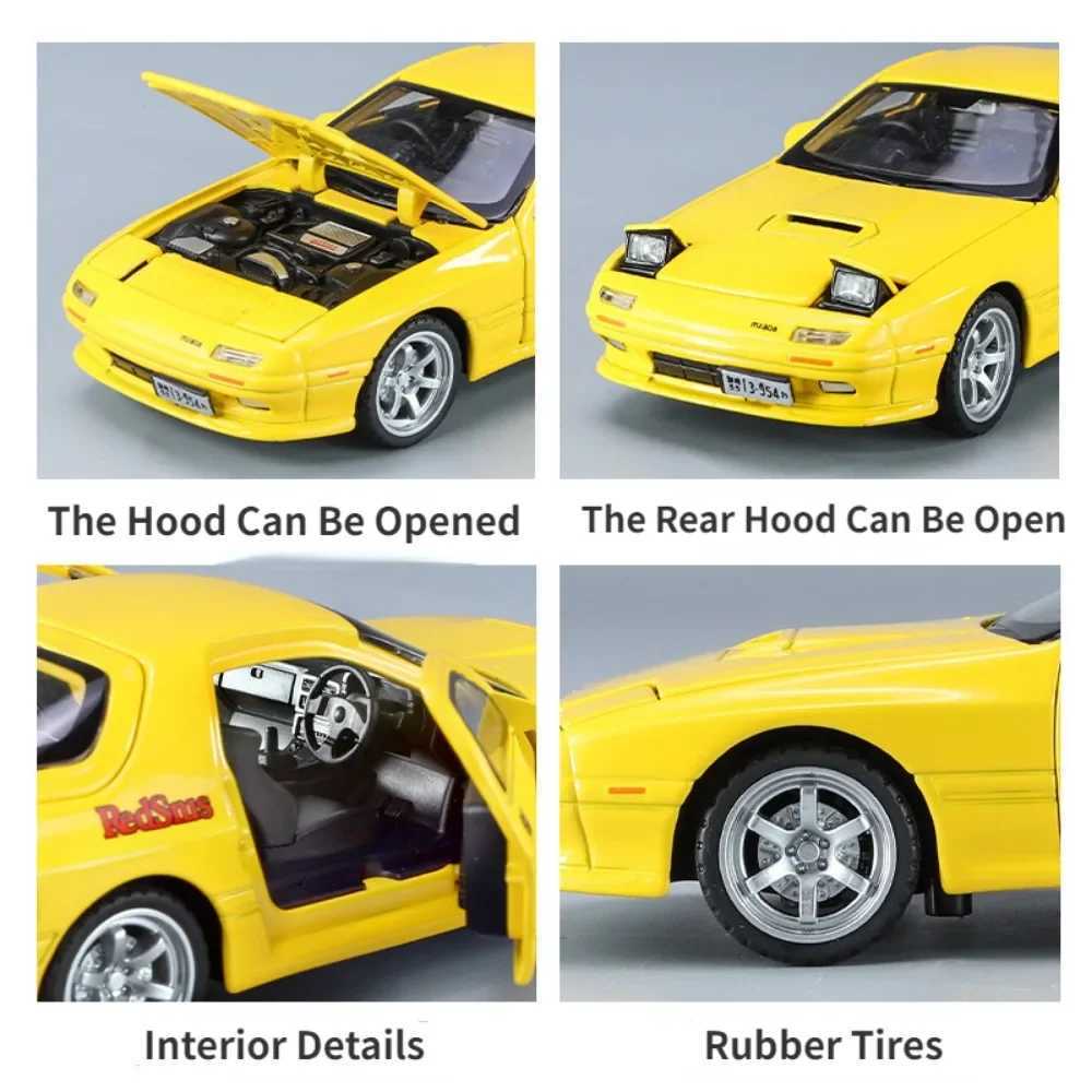 132 Scale RX7 Alloy Diecast Toy Car Models with Sound Light Pull Back Model Car Toys for Kids Birthday Collectible GiftsT251023