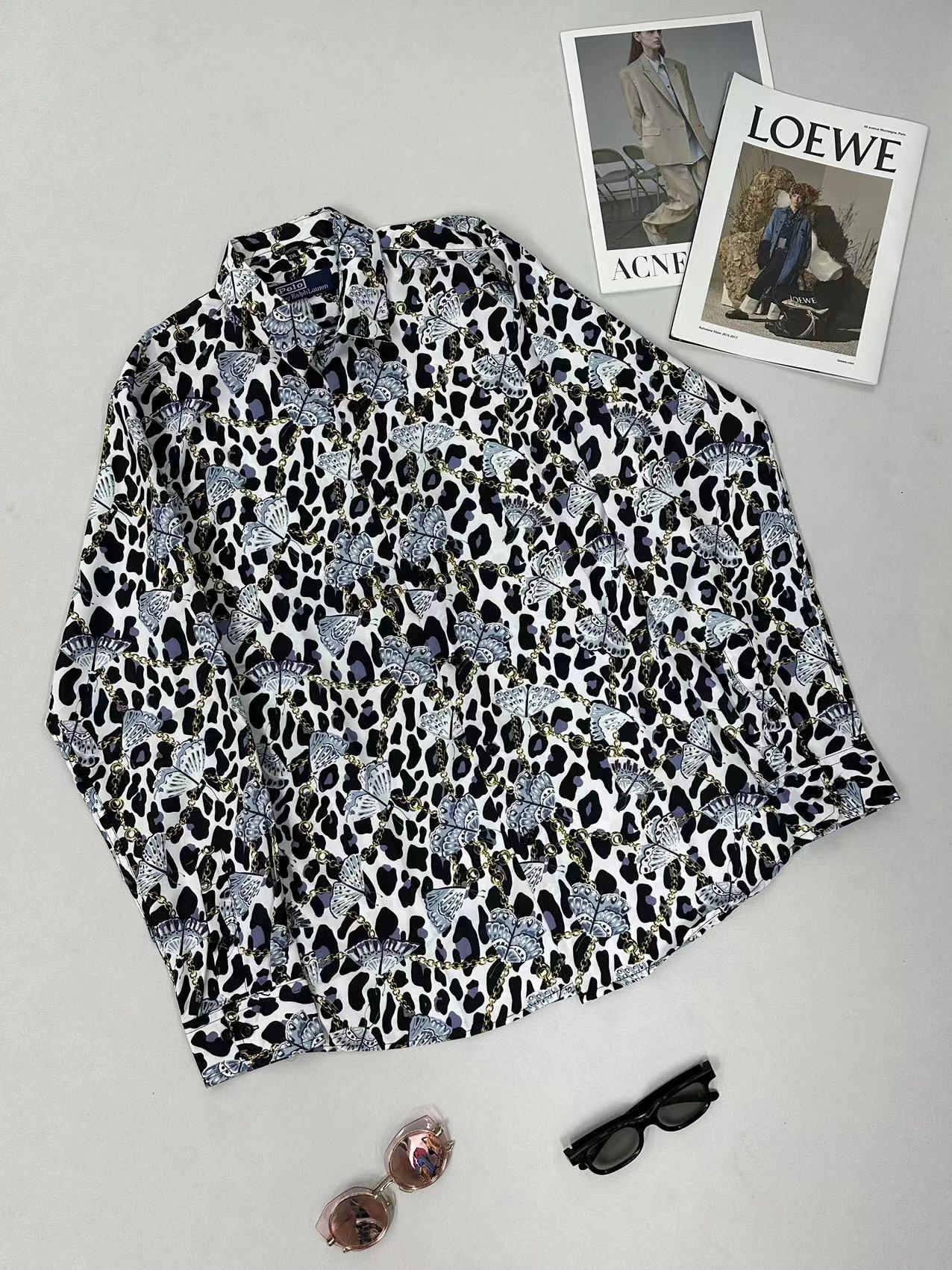 Men's Loose Print Shirt, Casual Long Sleeve, Suitable for Spring and Autumn, Trendy Streetwear, Comfortable Fit-NO16