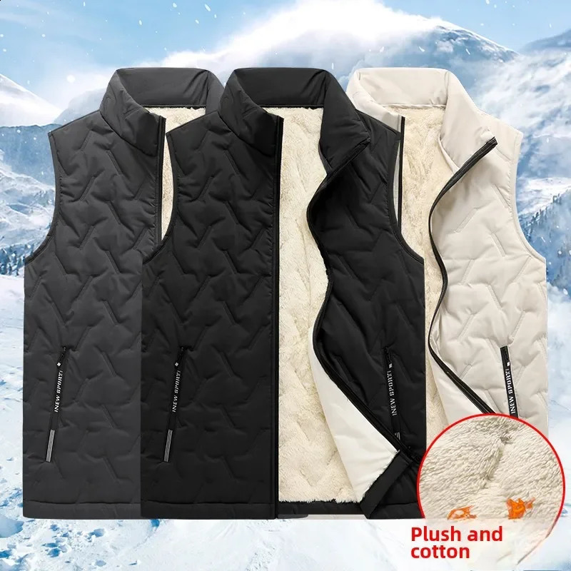 Autumn and winter fashion mens cotton vest jacket casual multifunctional plus size warm standing collar sleeveless top 251023