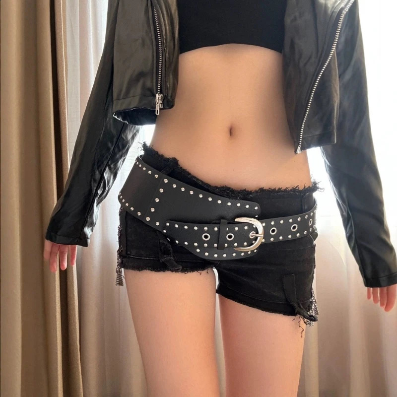Y2K Rivet Irregular Wide Belt Women Punk Curved Small Curved Piece PU Pin Buckle Fashion Belt Spice Girls Dress Jeans Decoration 251013