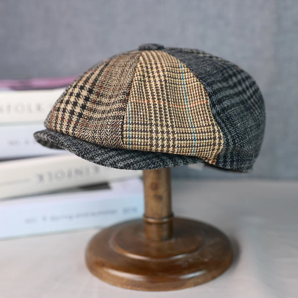 Men sboy Hats Wool Autumn Vintage Herringbone Octagon Cap Women Casual Splicing Berets Gatsby Flat Hat 81 251021
