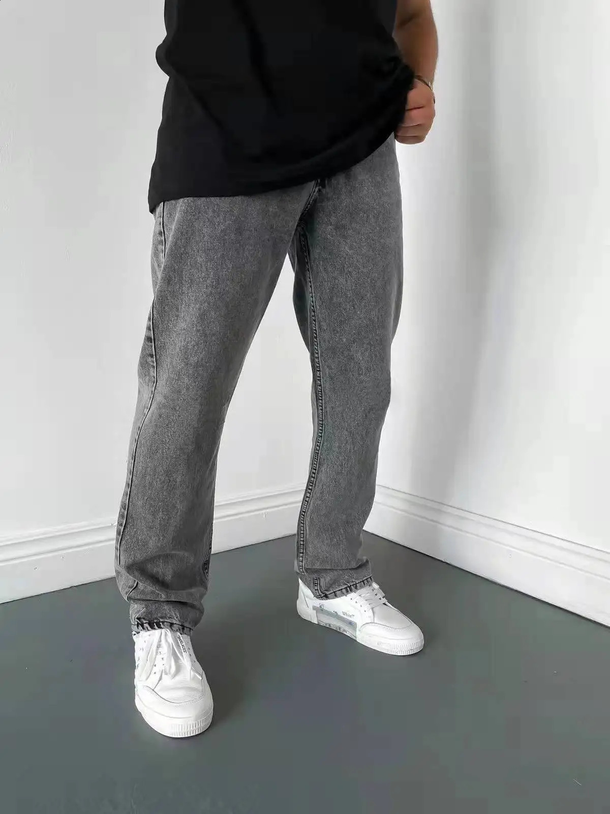 Men Comfortable Straight Casual Jeans Male Soft Baggy Outside Denim Pants Classic Elastic Waist Solid Office Work Trousers 251018