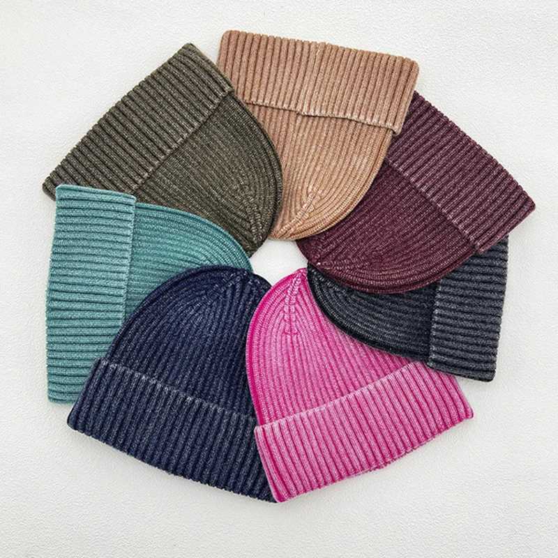 Retro Wash Knitted Hat for Men Wen Fashion Simp Warm Sklies Beanies Vintage Solid Autumn Winter BeanieW251023
