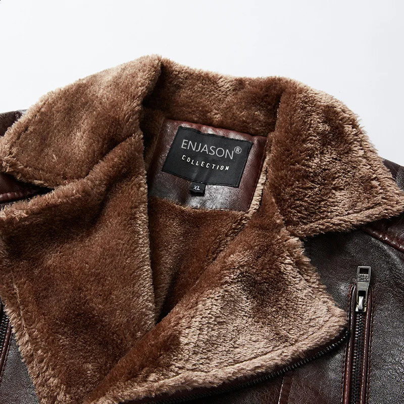 Men Fashion Leather Jacket Autumn Motorcycle Slim Fleece Coat Winter Outdoor Casual Motor Biker PU 251023