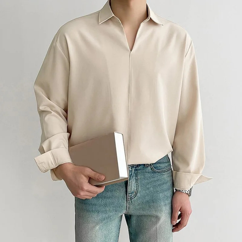 Simple Japanese and Korean Men Shirt Crossborder Fashion Texture Loose Lapel Casual Shirt Drop 251016