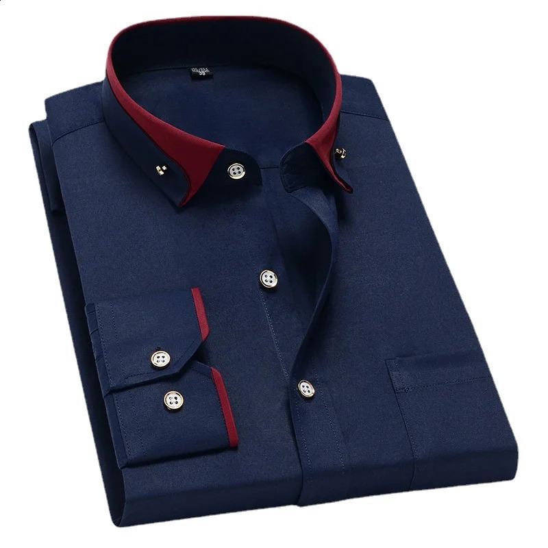 For Mens Business Dress Shirts Male Formal ButtonDown Social Collar Camisa Social Elastic Antiwrinkle Casual Men Shirt Pocket 251021