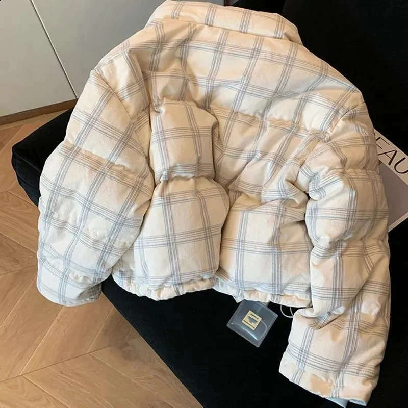 Winter Warm Parkas Coats Women Vintage Corduroy Loose Standing Collar Crop Down Jacket Y2K Korean All Match Zipper Outerwear 251022