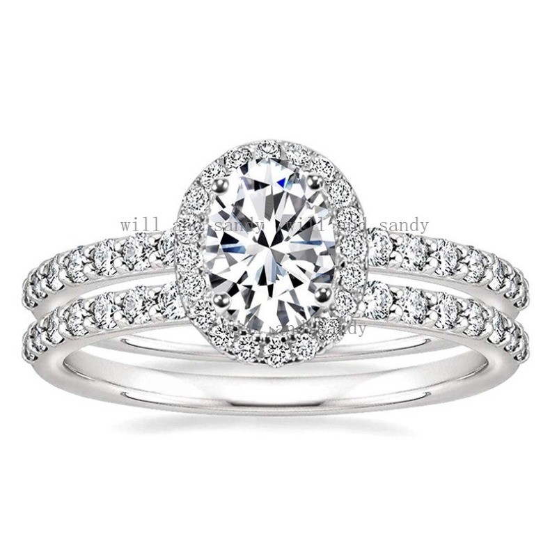 Fashion Band Rings Sterling Silver Ring Set for Women Oval Cut Solitaire Cubic Zirconia Engagement Ring Halo Promise Ring Knuckle Rings Fine Jewelry