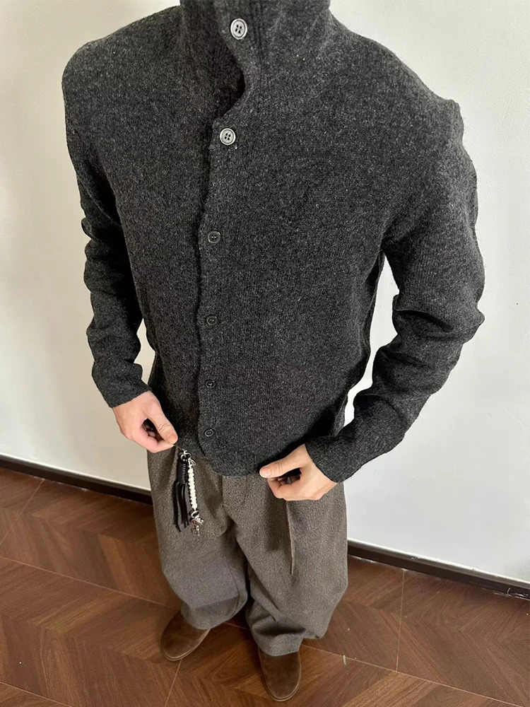 Knitwear Mens Casual Shirts Fall Winter Daily Leisure Buttoned Lapel Knit Cardigan Tops Men Clothing Vintage Slim Knitted Shirt 251016