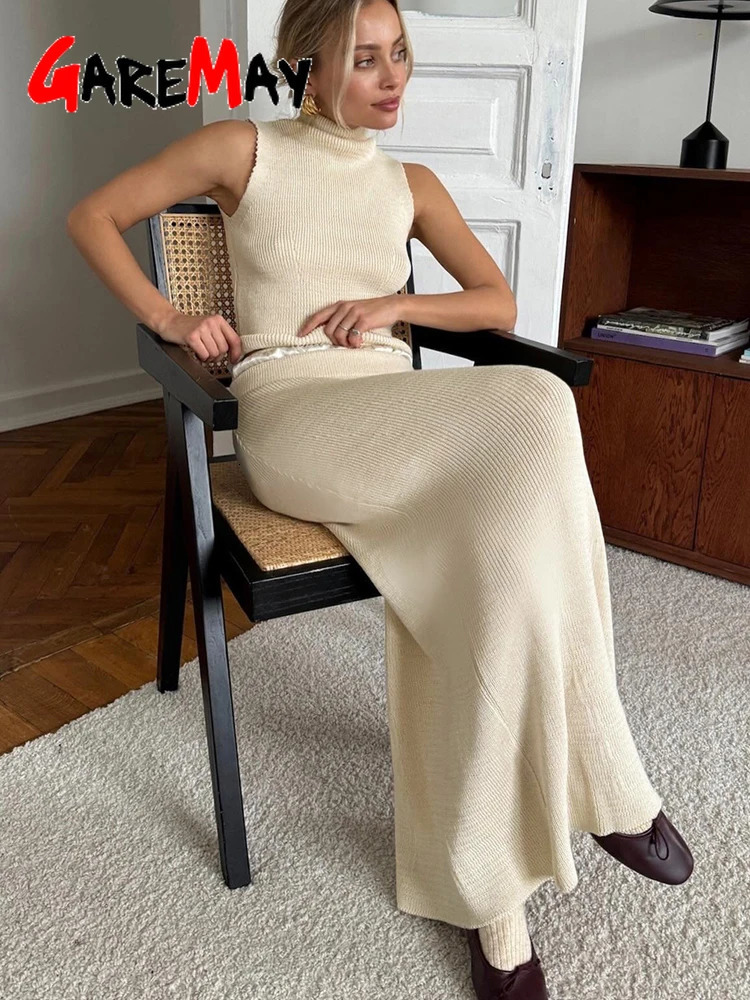 Spring Summer Womens Knitted Suit with A Skirt and Top Elegant Yellow Long Fashion Twopiece Suit with Skirt for Women 251020