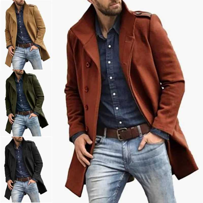 British Jackets Man Long Outerwears Coat Lapel Trench Solid With Mans Clothing And Wool Blends Mens Jackets Coat W251023