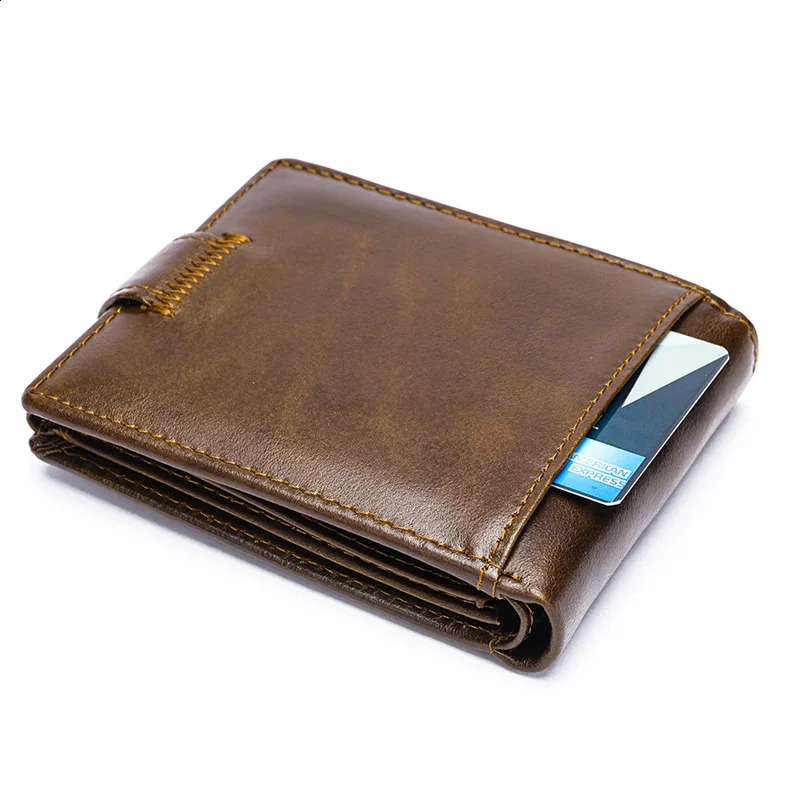 Top Hasp Leather Mens Wallet with Coin Pocket First Layer Cowhide Leather251023