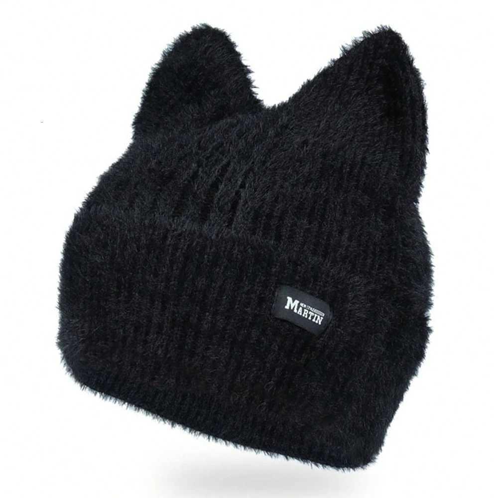 Cat Ears Knitted Beanie Hat Fluffy Faux Fur Winter Hat for Women Cute Animal Ear Cap Winter Warm Ear ProtectionXJ251023