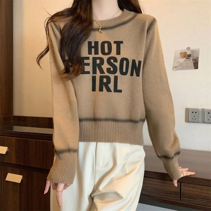 Korean Chic Gentle Lazy Style Sweater for Women Autumn Winter Style Fashionable Spraypainted Letter Printing 251023