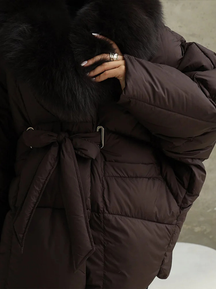Thicken Cotton Jackets Women Long Sleeves Detachable Fur Collar Lace Up Pockets Coats Female Winter Chic Warm Outwears 251021
