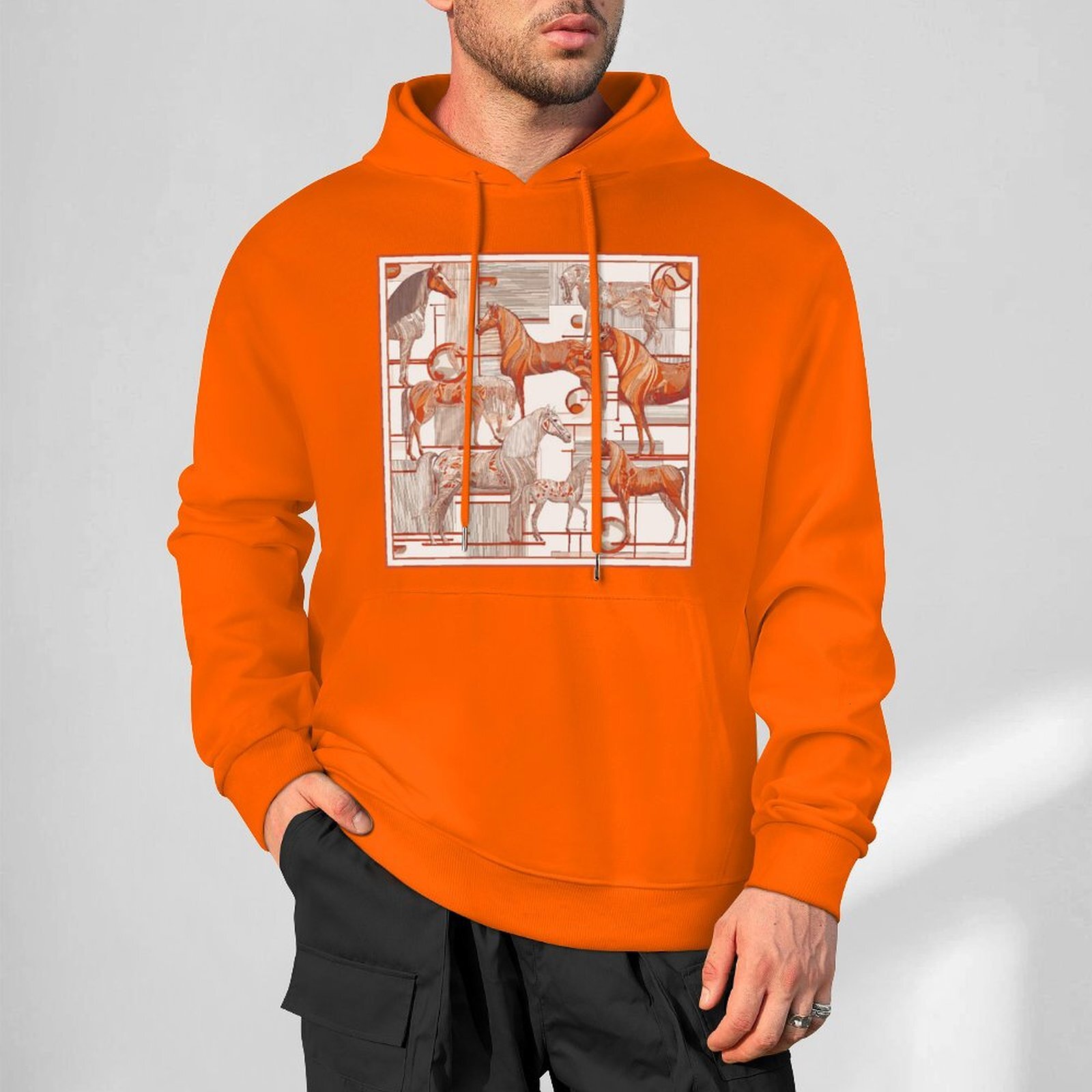 H Designer Fall Winter Hoodie Luxury Horse Print Design Unisex Long Sleeve Streetwear Hip Hop Oversized Fit Hoodie Men's Fashion Apparel H34