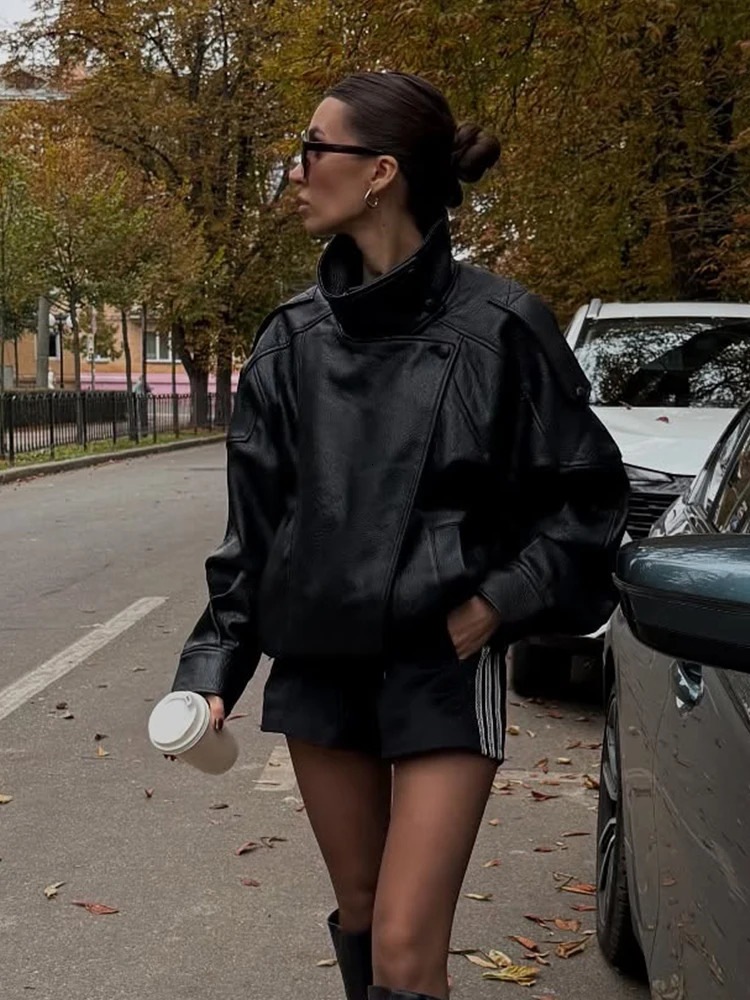 HH Women Autumn Jackets Solid Asymmetric Button Pocket Decoration Long Sleeves Zipper Loose Jackets Female High Street Coats 251020